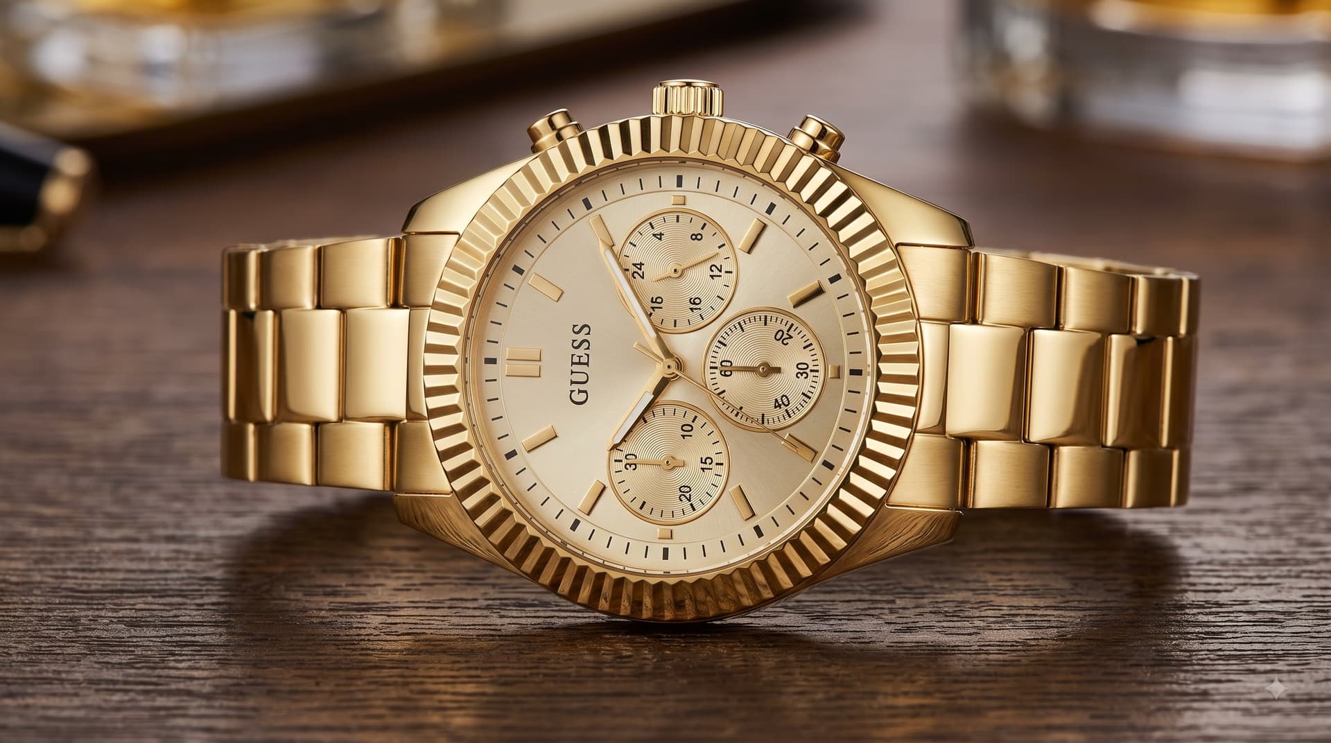 Guess Continental Quartz Chronograph Gold-Tone Watch