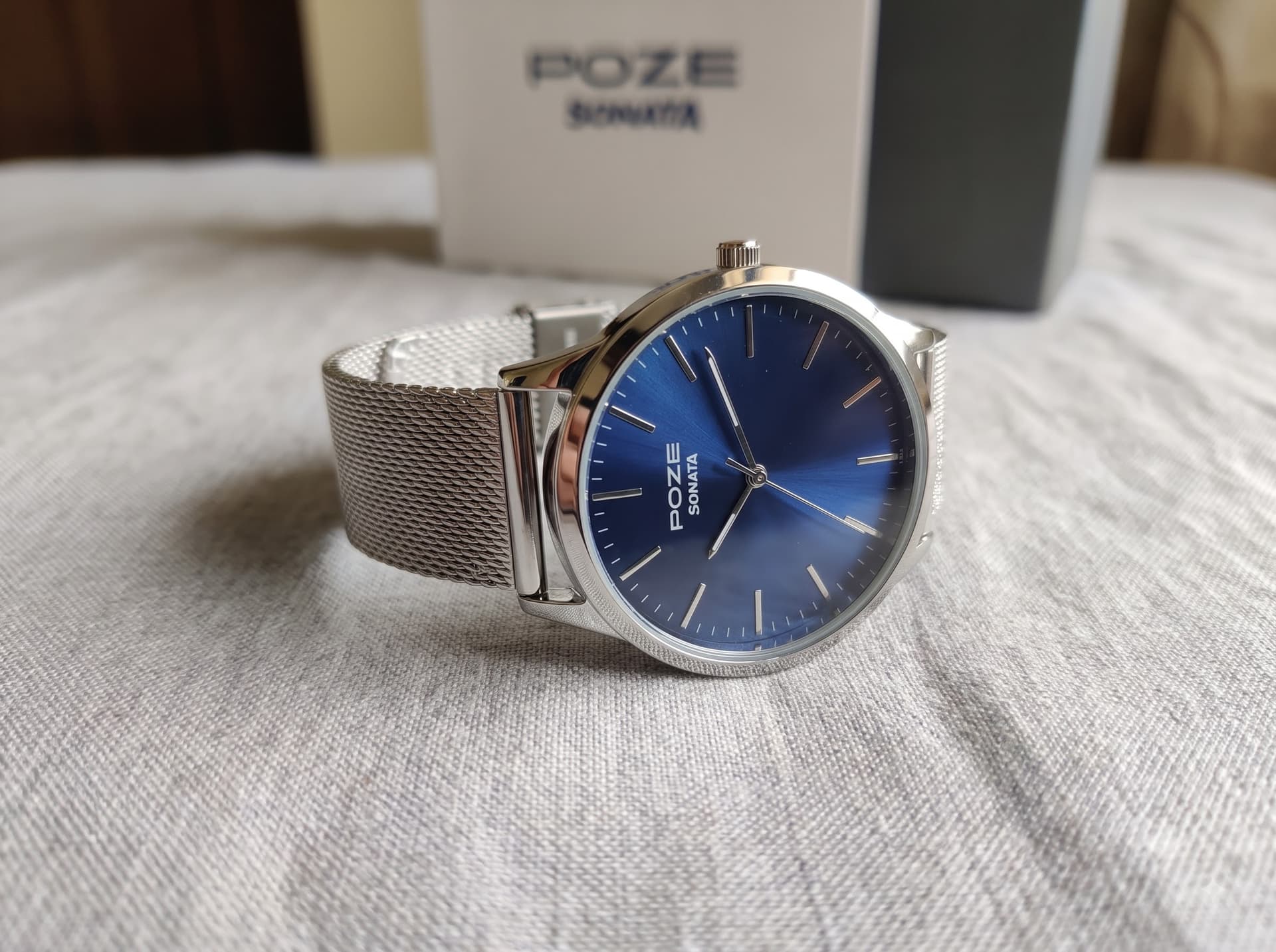Poze by Sonata Blue Dial Metal Mesh Watch - Official Timepiece